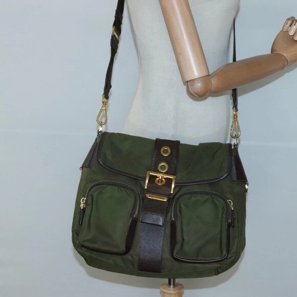 PRADA Shoulder Bag Nylon Khaki Gold Auth 120599 - Picture 14 of 16